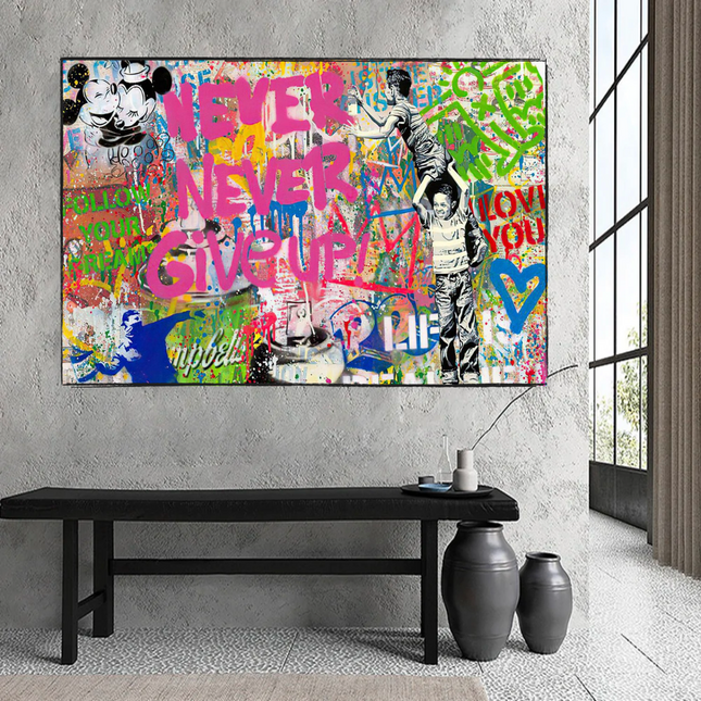 ChandelierDecor - Banksy Never Give Up Icons Canvas Wall Art