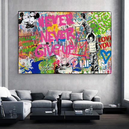 ChandelierDecor - Banksy Never Give Up Icons Canvas Wall Art