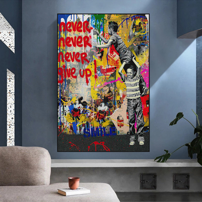 ChandelierDecor - Banksy Never Give Up: Inspirational Street Art Canvas Wall Decor