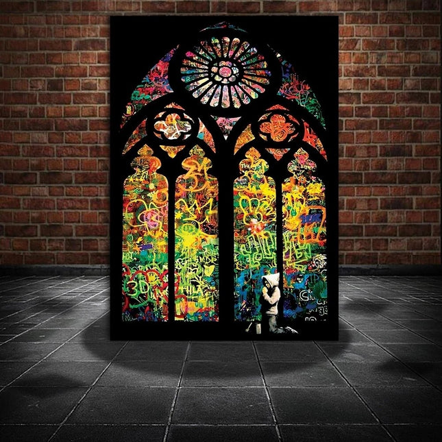ChandelierDecor - Banksy Stained Glass Canvas Wall Art