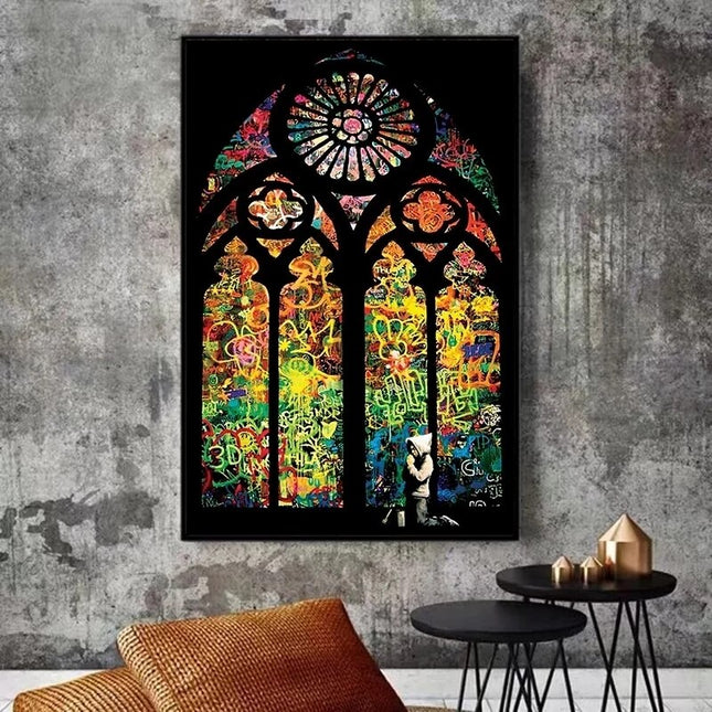 ChandelierDecor - Banksy Stained Glass Canvas Wall Art