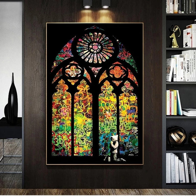 ChandelierDecor - Banksy Stained Glass Canvas Wall Art
