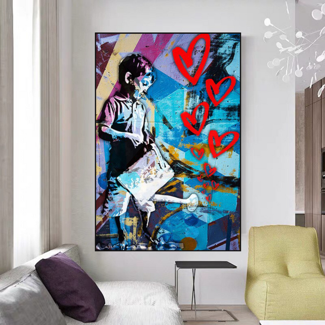 ChandelierDecor - Banksy Steet Art Boy Planting Love Canvas Wall Art