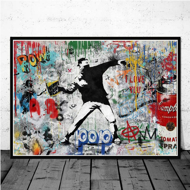 ChandelierDecor - Banksy Street Art Canvas Prints Posters - Modern Pop Art for Living Room Decor
