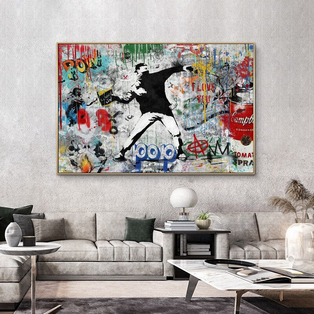 ChandelierDecor - Banksy Street Art Canvas Prints Posters - Modern Pop Art for Living Room Decor