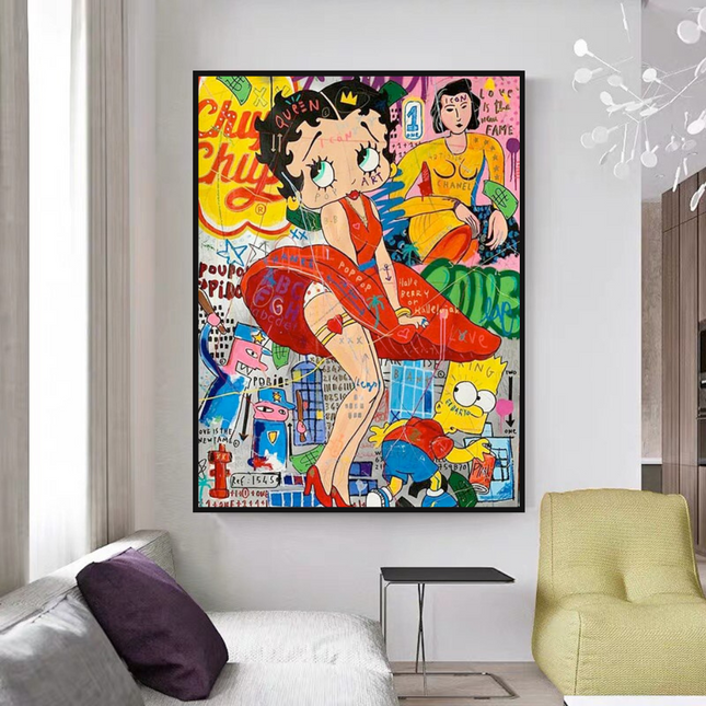 ChandelierDecor - Betty Boop Graffiti Canvas Wall Art: Vibrant & Unique Décor