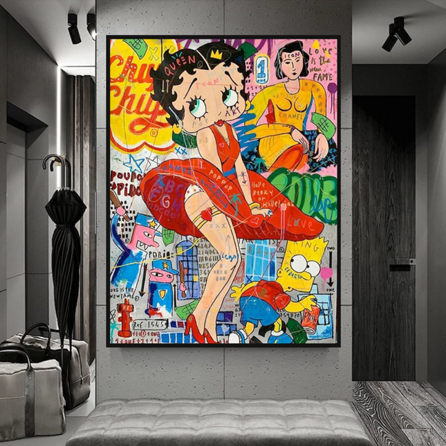 ChandelierDecor - Betty Boop Graffiti Canvas Wall Art: Vibrant & Unique Décor
