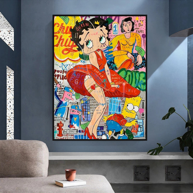 ChandelierDecor - Betty Boop Graffiti Canvas Wall Art: Vibrant & Unique Décor
