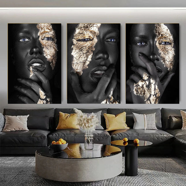 ChandelierDecor - Black Gold Mask Woman Wall Art