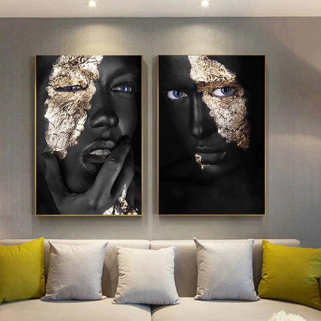 ChandelierDecor - Black Gold Mask Woman Wall Art
