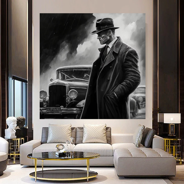 ChandelierDecor - Black & White Mafia Boss Classic Canvas Wall Art