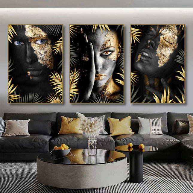 ChandelierDecor - Black Woman Wall Art, Modern African Woman Art Canvas Poster Set of 3 - Wall Art Hanging Canvas Graffiti Gift