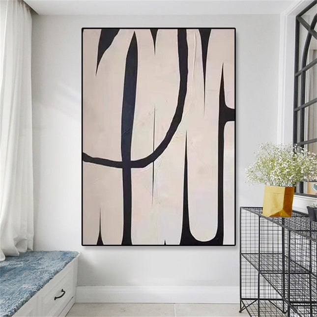 ChandelierDecor - Black and White Abstract Canvas Painting Poster Vintage Minimalist Beige Canvas Wall Art
