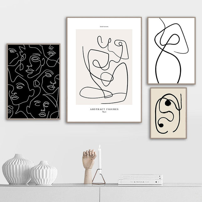 ChandelierDecor - Black and White Abstract Line Canvas Wall Art - Minimalist Nordic Print