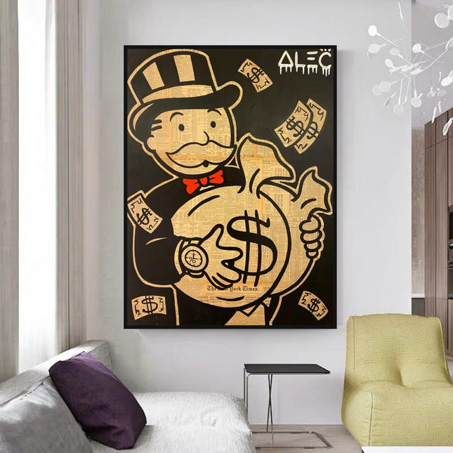 ChandelierDecor - Black and White Money Bags - Alec Monopoly Wall Art