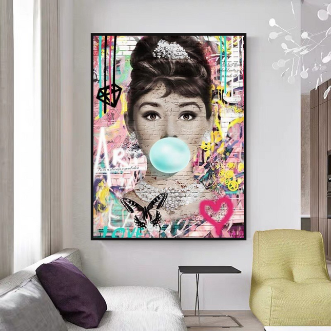 ChandelierDecor - Blowing Bubbles: Audrey Hepburn Canvas Wall Art
