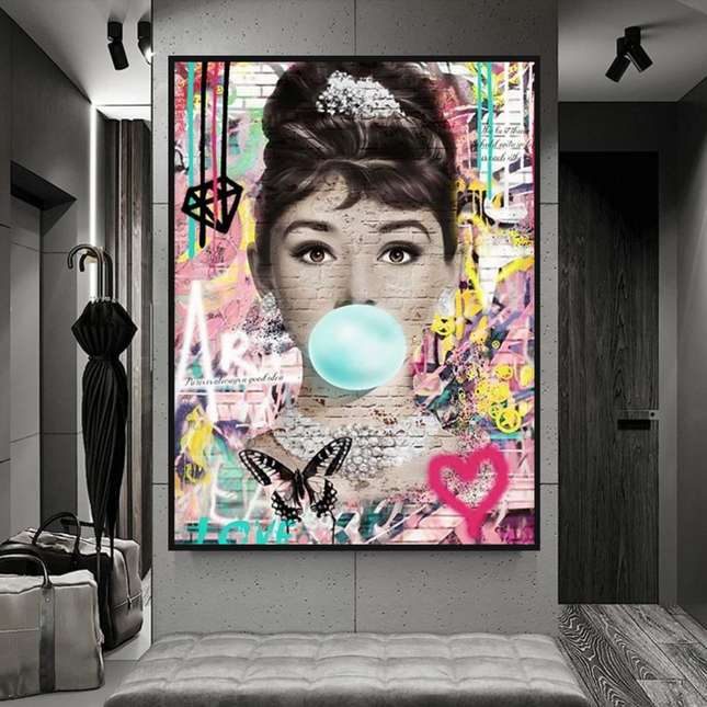 ChandelierDecor - Blowing Bubbles: Audrey Hepburn Canvas Wall Art