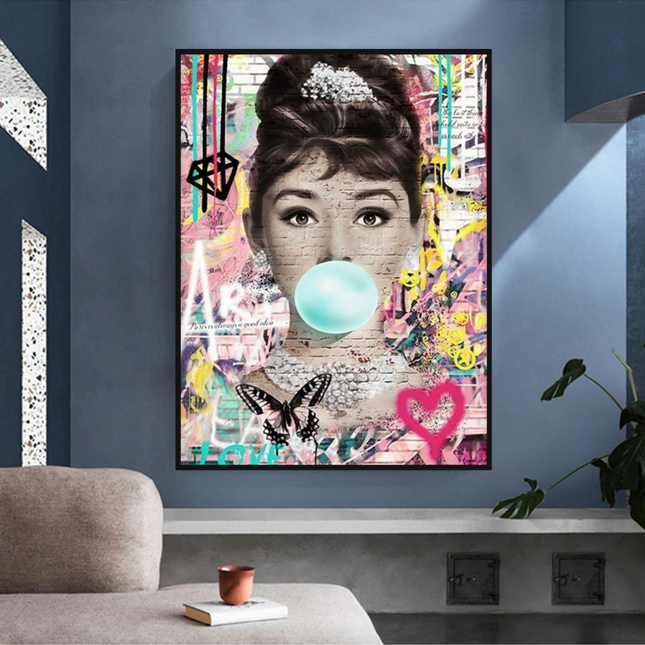 ChandelierDecor - Blowing Bubbles: Audrey Hepburn Canvas Wall Art