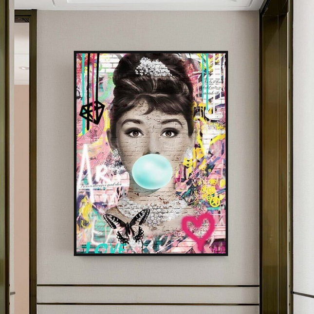 ChandelierDecor - Blowing Bubbles: Audrey Hepburn Canvas Wall Art