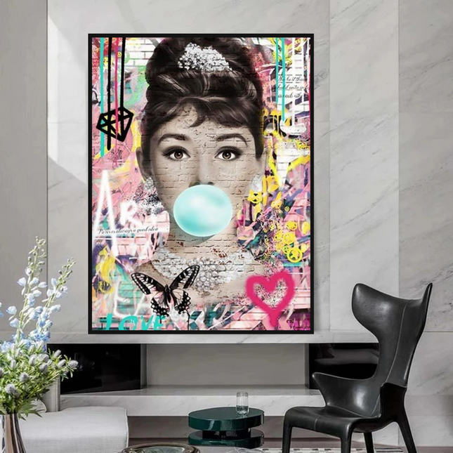 ChandelierDecor - Blowing Bubbles: Audrey Hepburn Canvas Wall Art