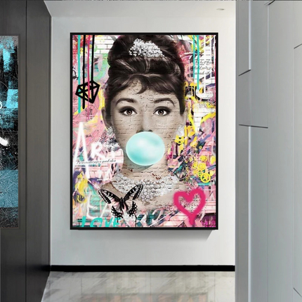 ChandelierDecor - Blowing Bubbles: Audrey Hepburn Canvas Wall Art