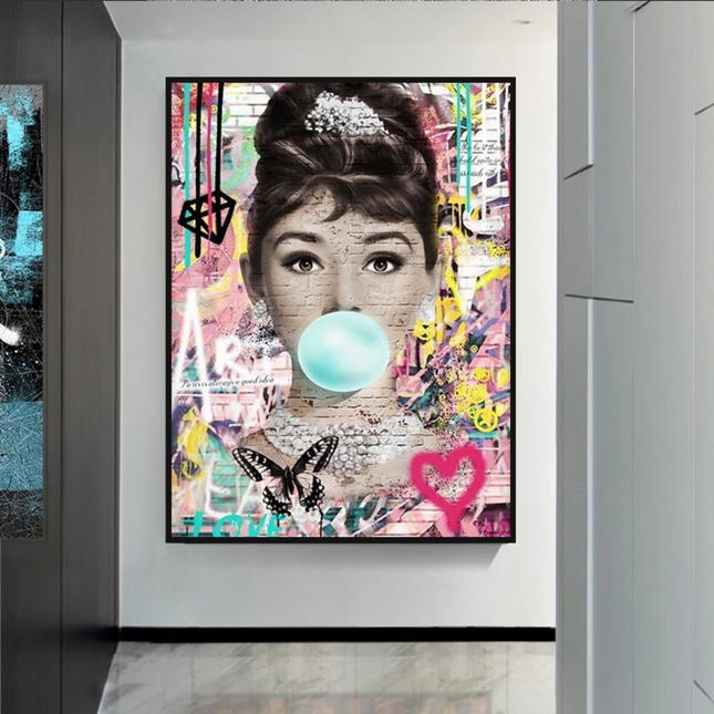 ChandelierDecor - Blowing Bubbles: Audrey Hepburn Canvas Wall Art