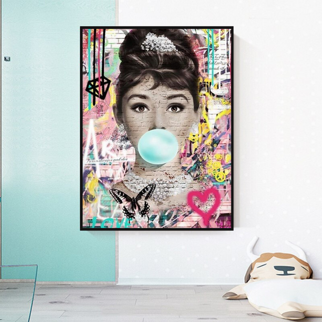 ChandelierDecor - Blowing Bubbles: Audrey Hepburn Canvas Wall Art