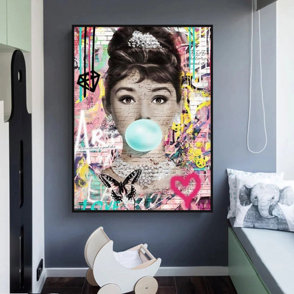 ChandelierDecor - Blowing Bubbles: Audrey Hepburn Canvas Wall Art