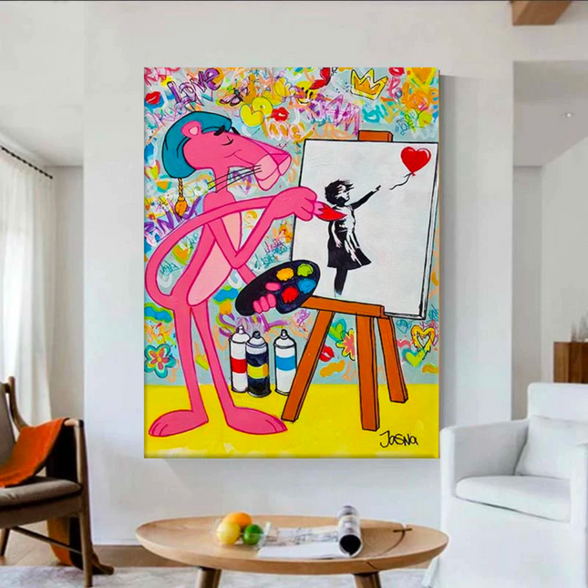 ChandelierDecor - Bold Pink Panther Poster - Captivating Cartoon Canvas