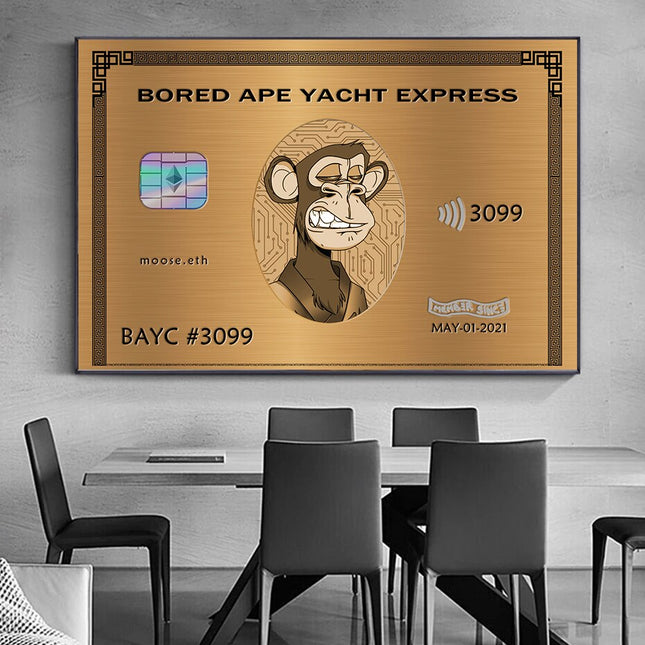 ChandelierDecor - Bored Ape American Express Yacht Club Gold Wall Art Poster