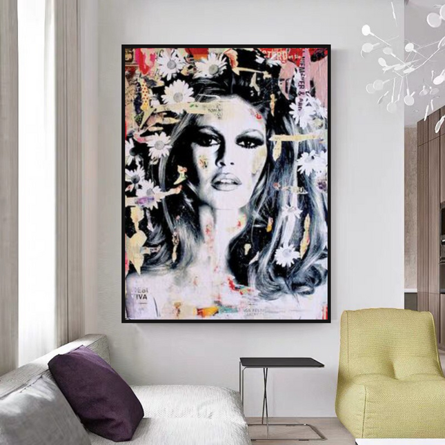ChandelierDecor - Brigitte Bardot Floral Beauty Queen Canvas Wall Art