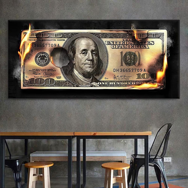 ChandelierDecor - Burning 100 Dollar Bill Canvas Wall Art