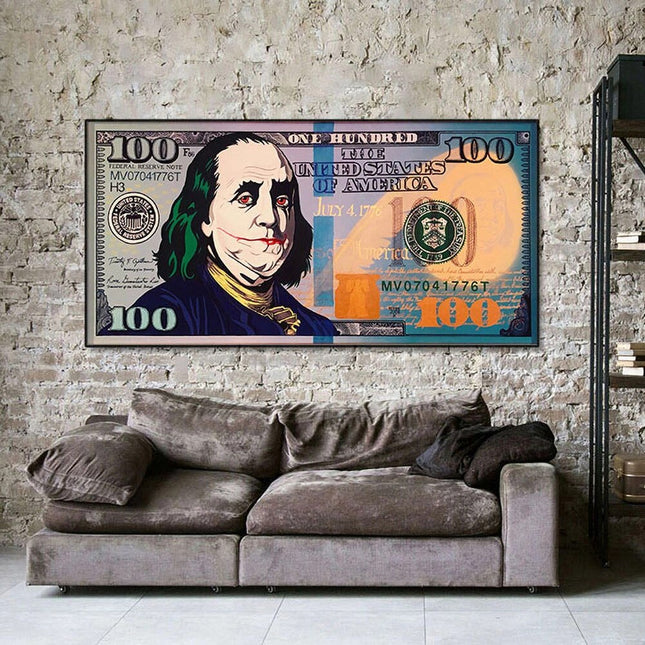 ChandelierDecor - Burning 100 Dollar Bill Joker Canvas Wall Art