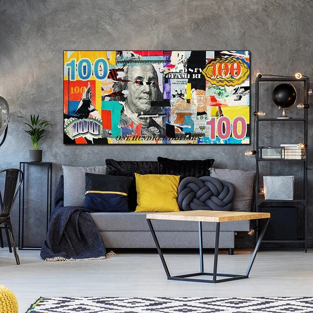 ChandelierDecor - Burning 100 Dollar Bill Torn Canvas Wall Art