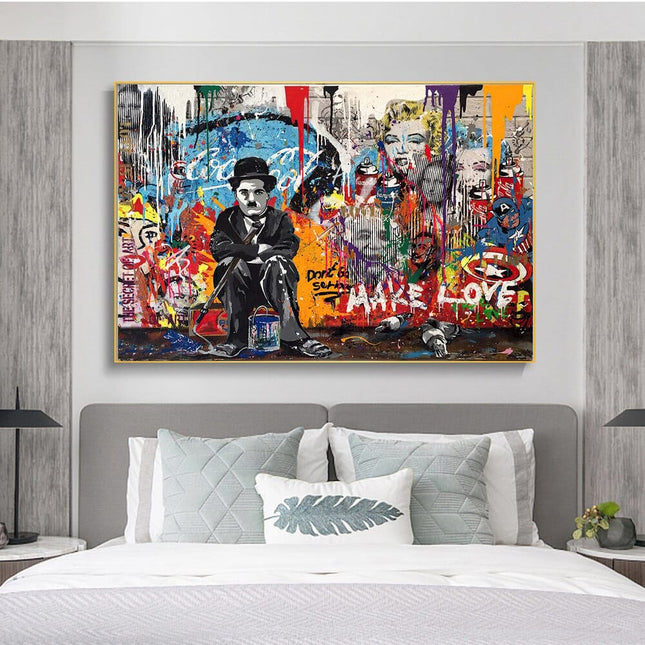 ChandelierDecor - Charlie Chaplin Graffiti Wall Art Canvas Painting Poster