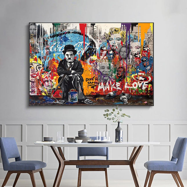 ChandelierDecor - Charlie Chaplin Graffiti Wall Art Canvas Painting Poster