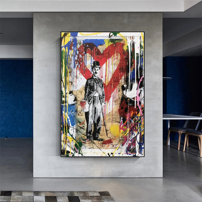 ChandelierDecor - Charlie Chaplin & Mickey Mouse: A Playful Graffiti Canvas Wall Art