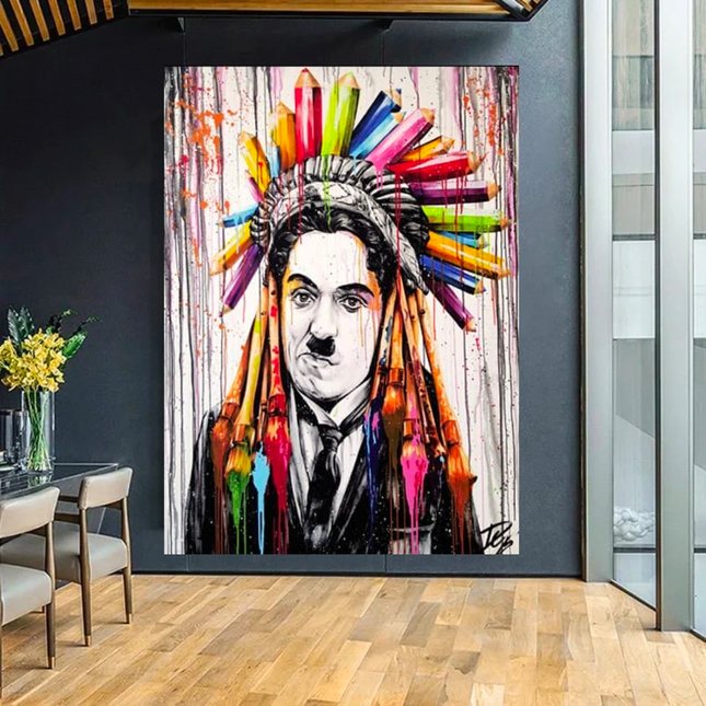 ChandelierDecor - Charlie Chaplin Red Indian Canvas Wall Art