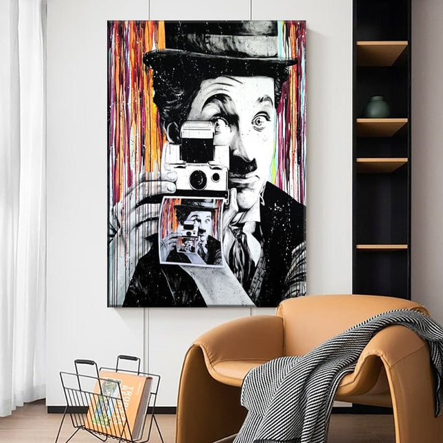 ChandelierDecor - Charlie Chaplin with Camera Canvas Wall Art