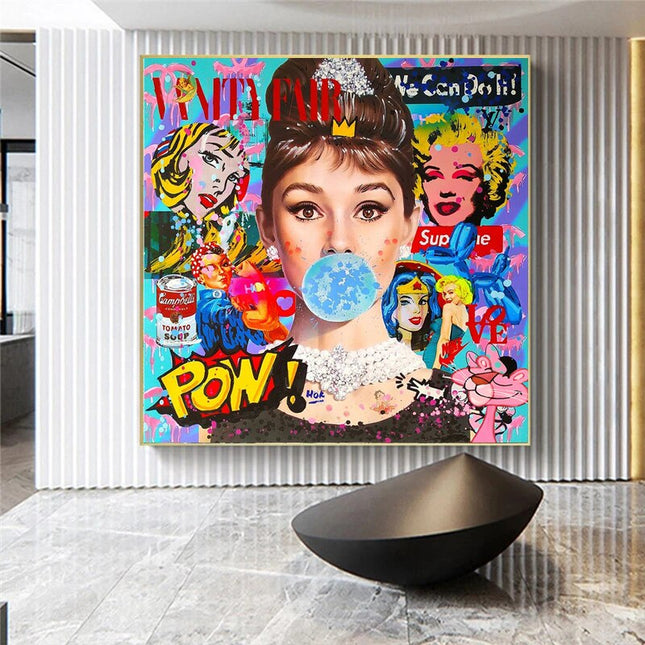 ChandelierDecor - Chewing Gum: Audrey Hepburn Canvas Wall Art