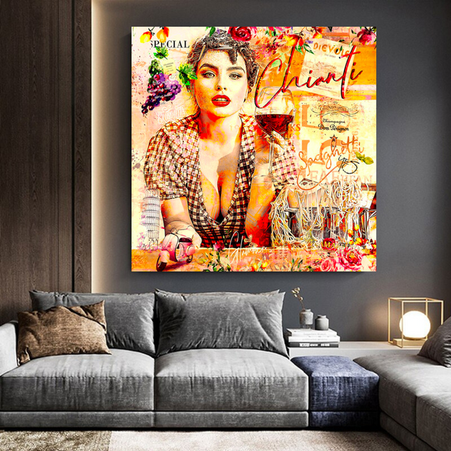 ChandelierDecor - Chianti Dievole Girl With Wine Canvas Wall Art