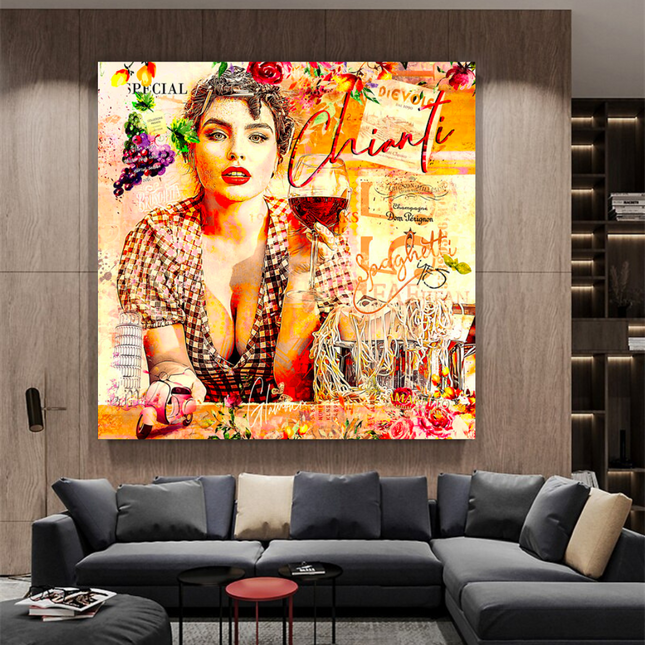 ChandelierDecor - Chianti Dievole Girl With Wine Canvas Wall Art