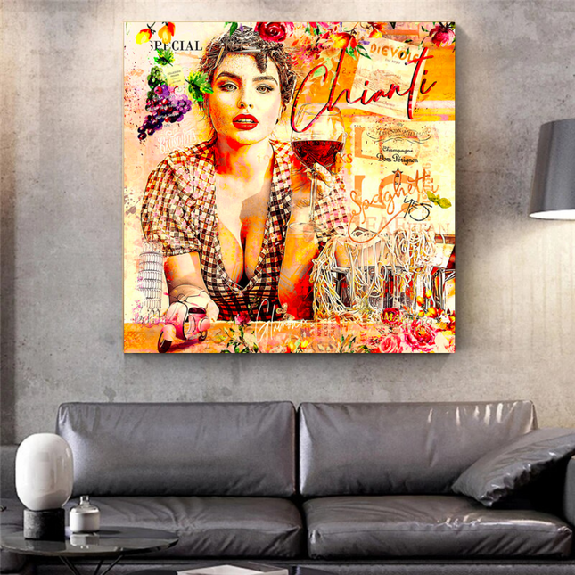 ChandelierDecor - Chianti Dievole Girl With Wine Canvas Wall Art