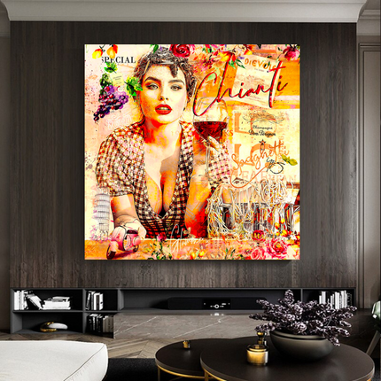 ChandelierDecor - Chianti Dievole Girl With Wine Canvas Wall Art