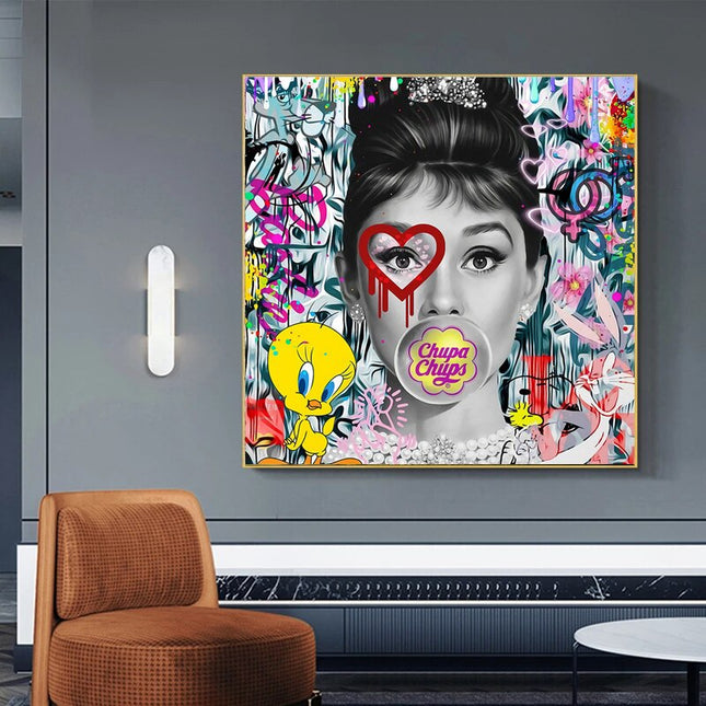 ChandelierDecor - Chupa Chups: Audrey Hepburn Canvas Wall Art