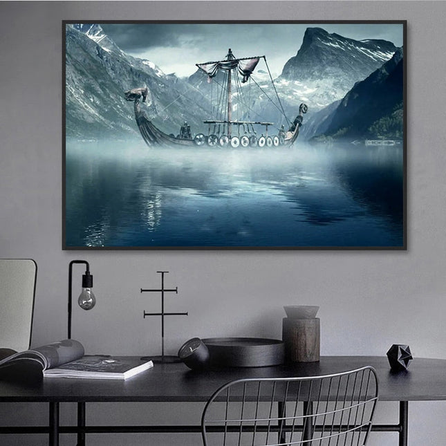 ChandelierDecor - Cold North Sea Viking Long Ship Canvas Wall Art