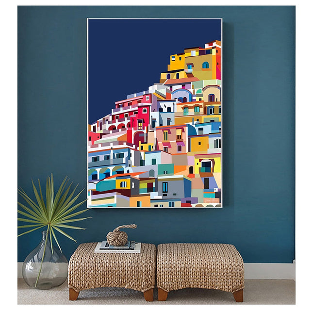 ChandelierDecor - Colourful Architecture art Amalfi Coast Positano Italy Canvas Wall Art