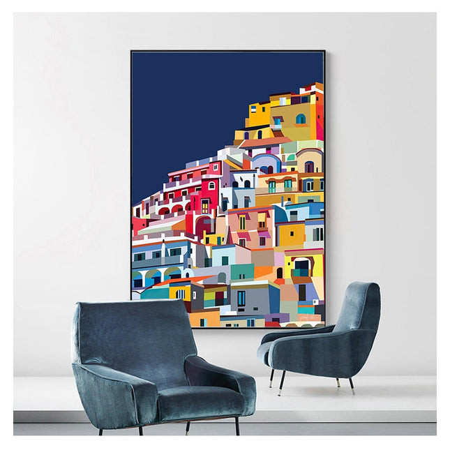 ChandelierDecor - Colourful Architecture art Amalfi Coast Positano Italy Canvas Wall Art