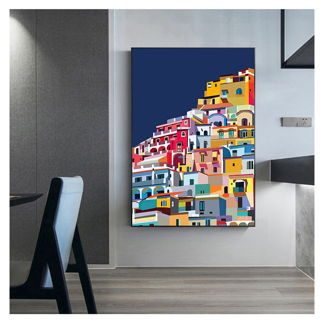ChandelierDecor - Colourful Architecture art Amalfi Coast Positano Italy Canvas Wall Art