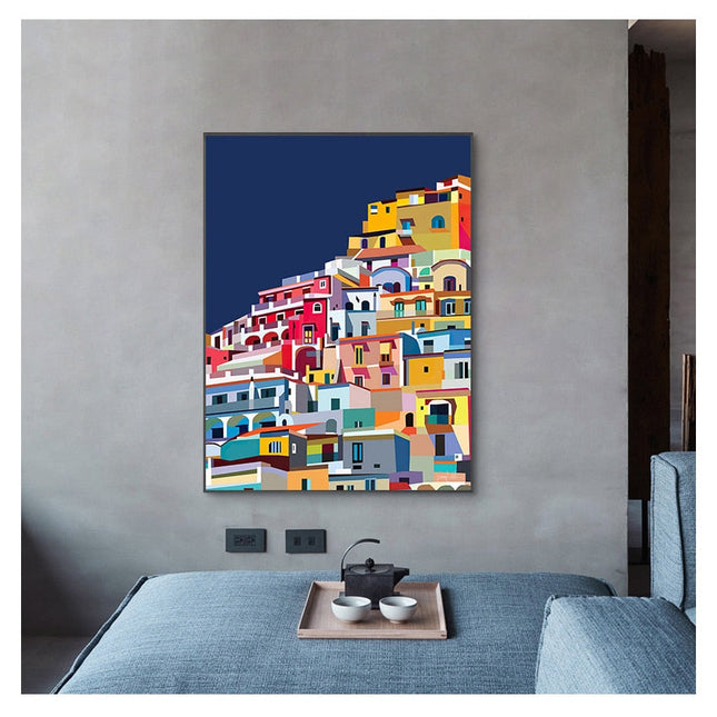 ChandelierDecor - Colourful Architecture art Amalfi Coast Positano Italy Canvas Wall Art